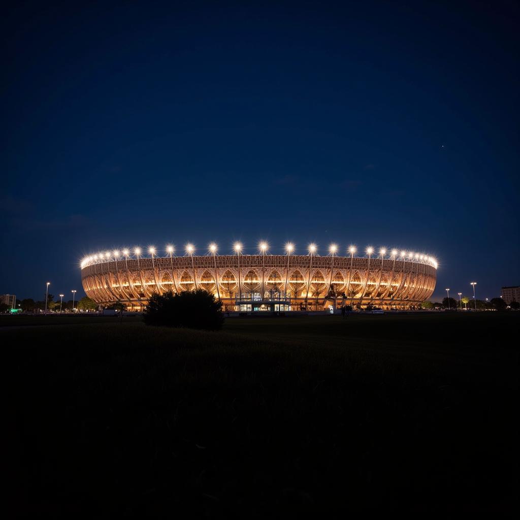 Mohammed V Stadium illuminated at night