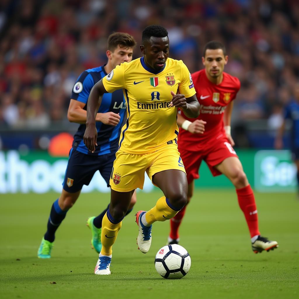 Adama Traore dribbling past a defender