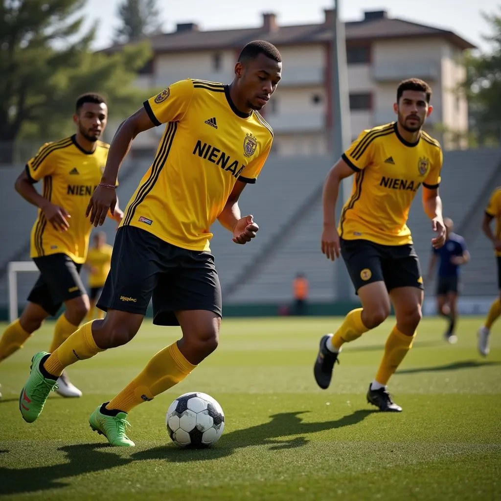 Al-Nassr players practicing with intensity during a training session