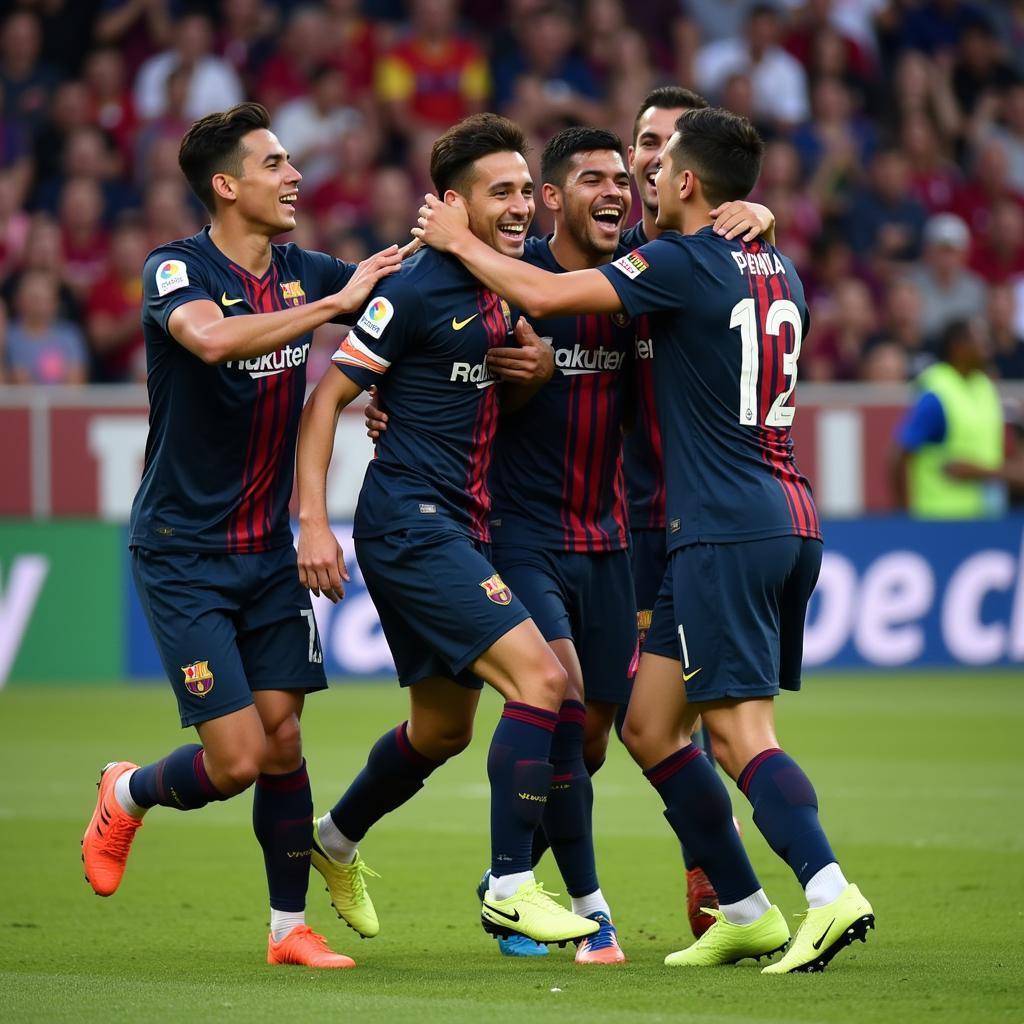 Alexis Pena celebrating a goal with teammates