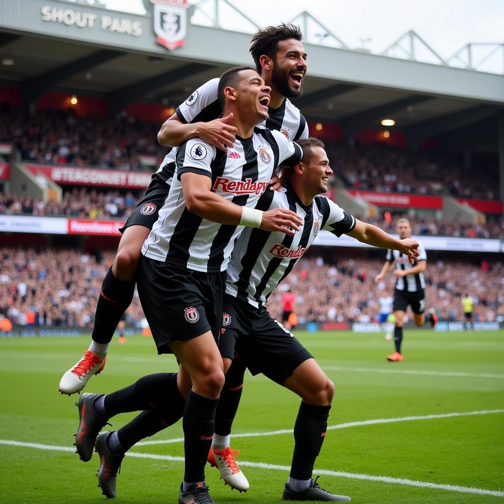 Khoảnh khắc Almiron ăn mừng bàn thắng trong màu áo Newcastle United