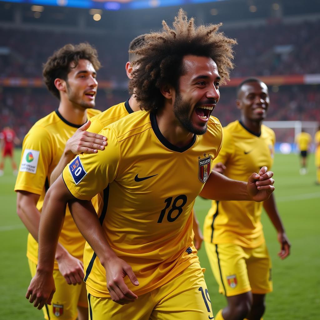 Amine Adli celebrating a goal with teammates