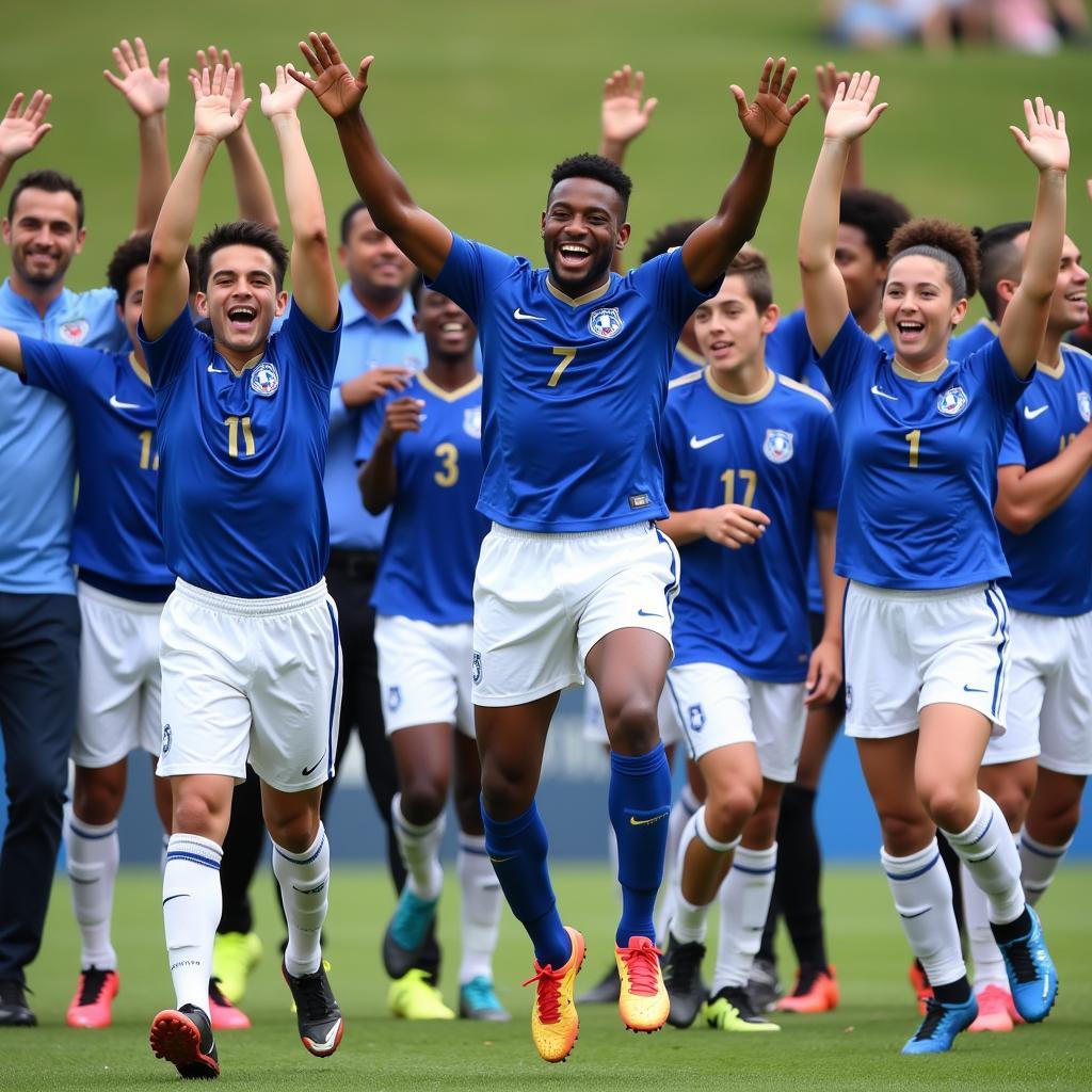 Andre Alexis Jr. celebrates scoring a goal with his teammates