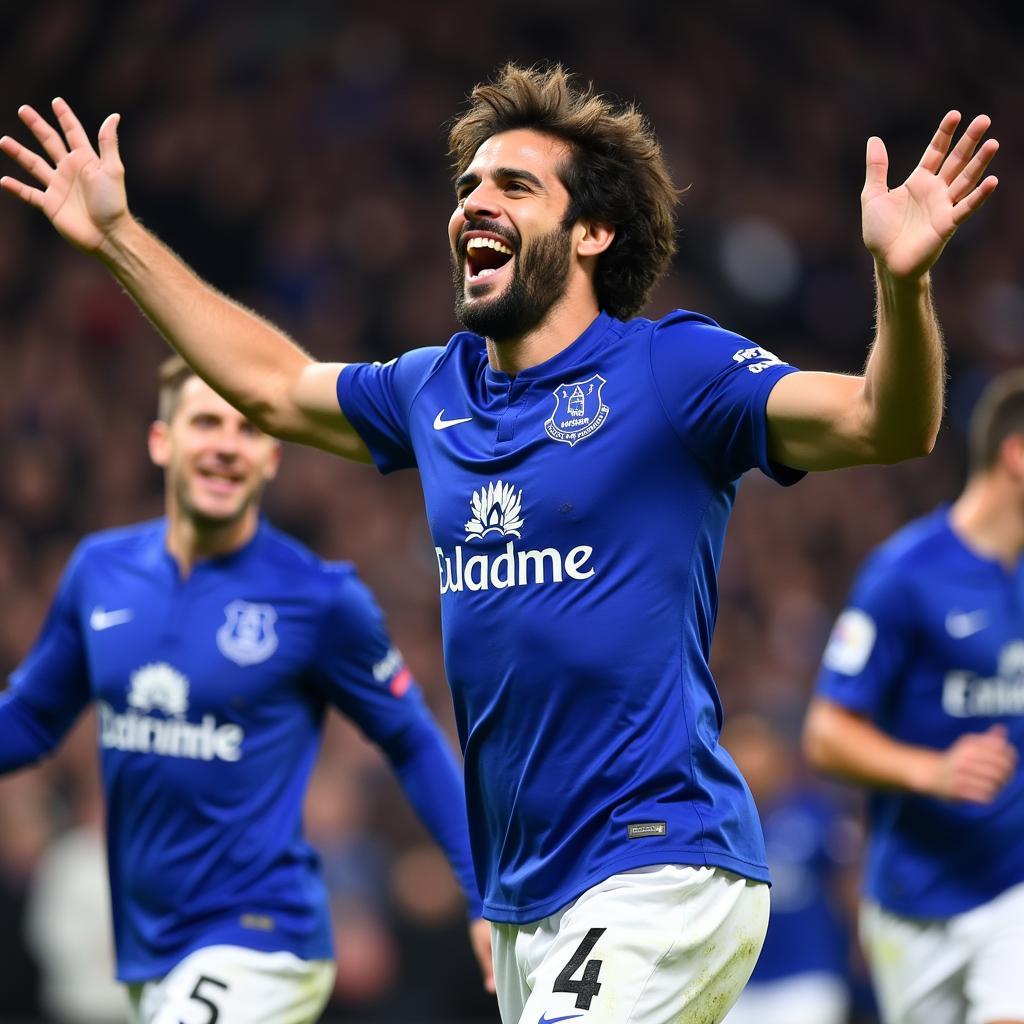 André Gomes ăn mừng bàn thắng trong màu áo Everton.