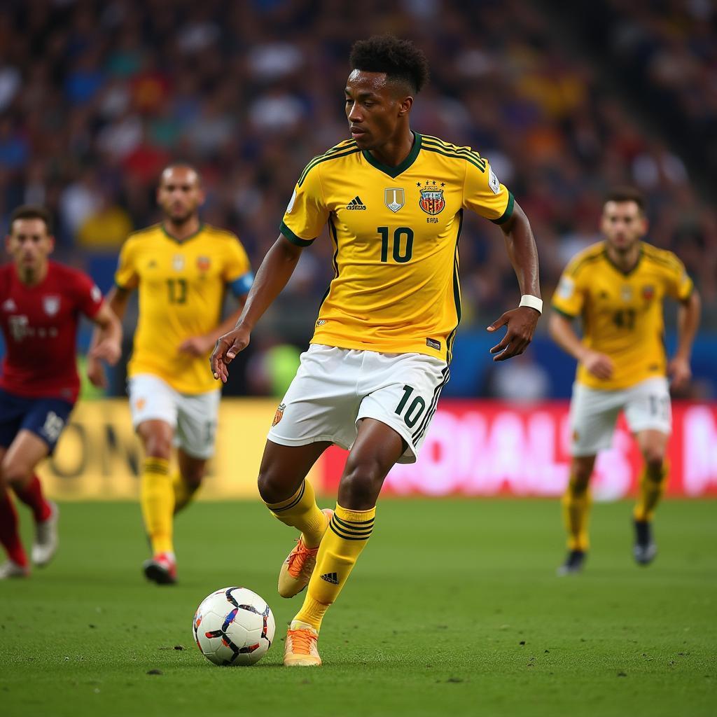 Araos confidently controlling the ball in his national team jersey