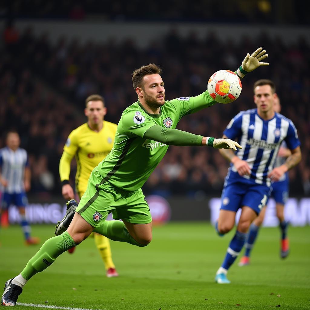 Artur Boruc bay người cản phá trong một trận đấu tại Premier League