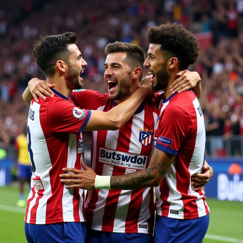 Cầu thủ Atletico Madrid ăn mừng bàn thắng