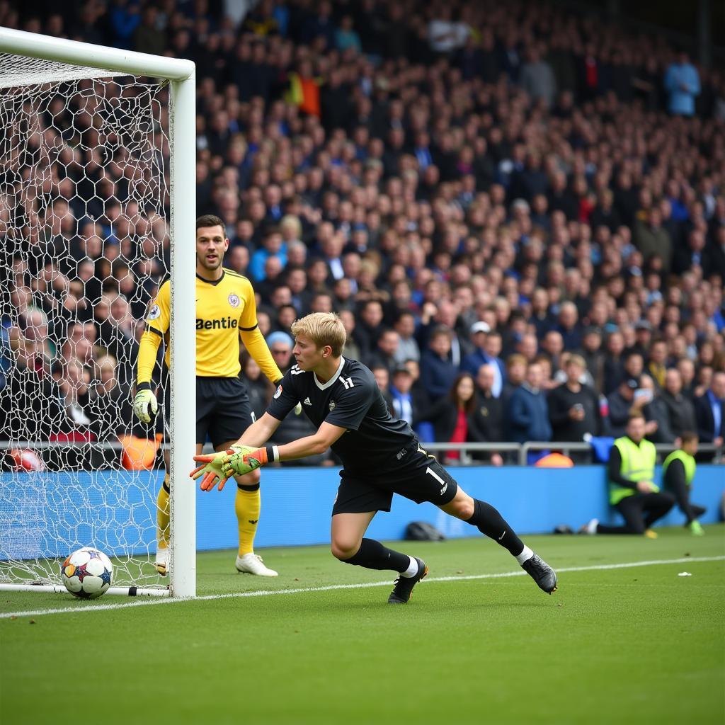 Augusto Batalla confidently saves a goal during a match