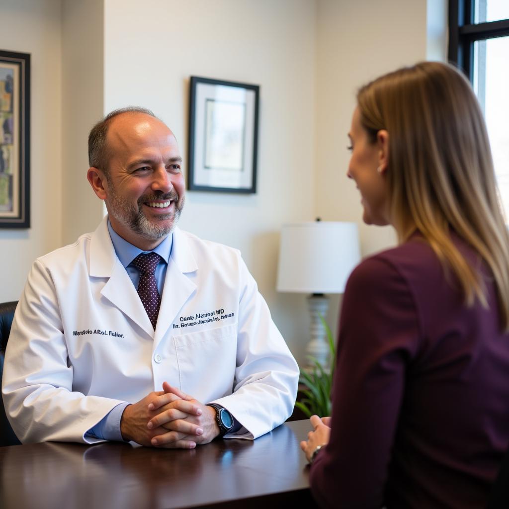 Dr. George Younan MD talking to a patient with a smile