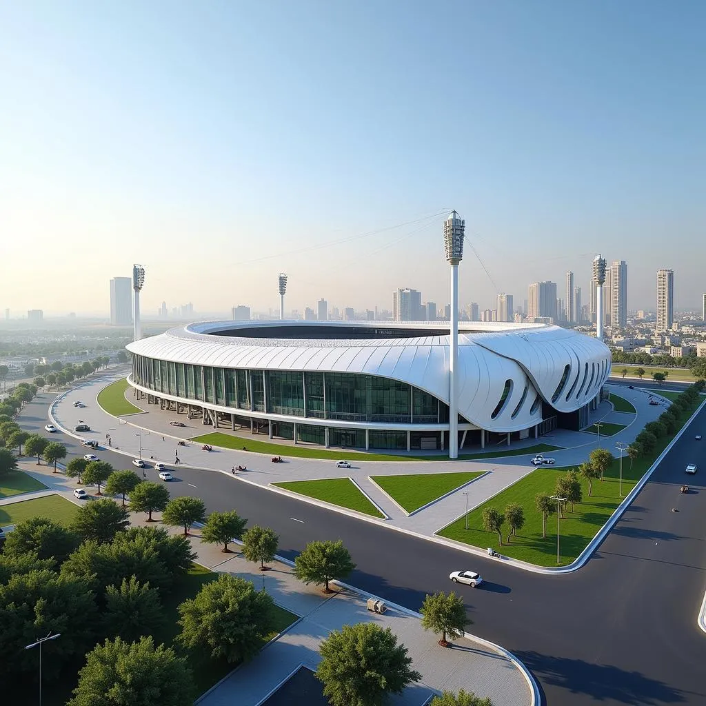 A stunning exterior view of the Basra International Stadium