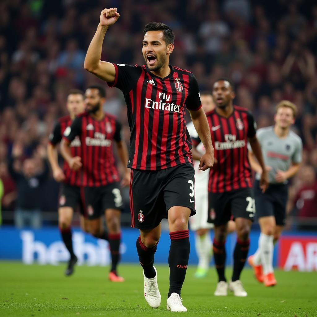 Brahima Díaz ăn mừng bàn thắng trong màu áo AC Milan