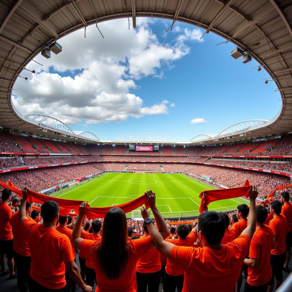 Brisbane Roar FC fans cheering on their team from the stands