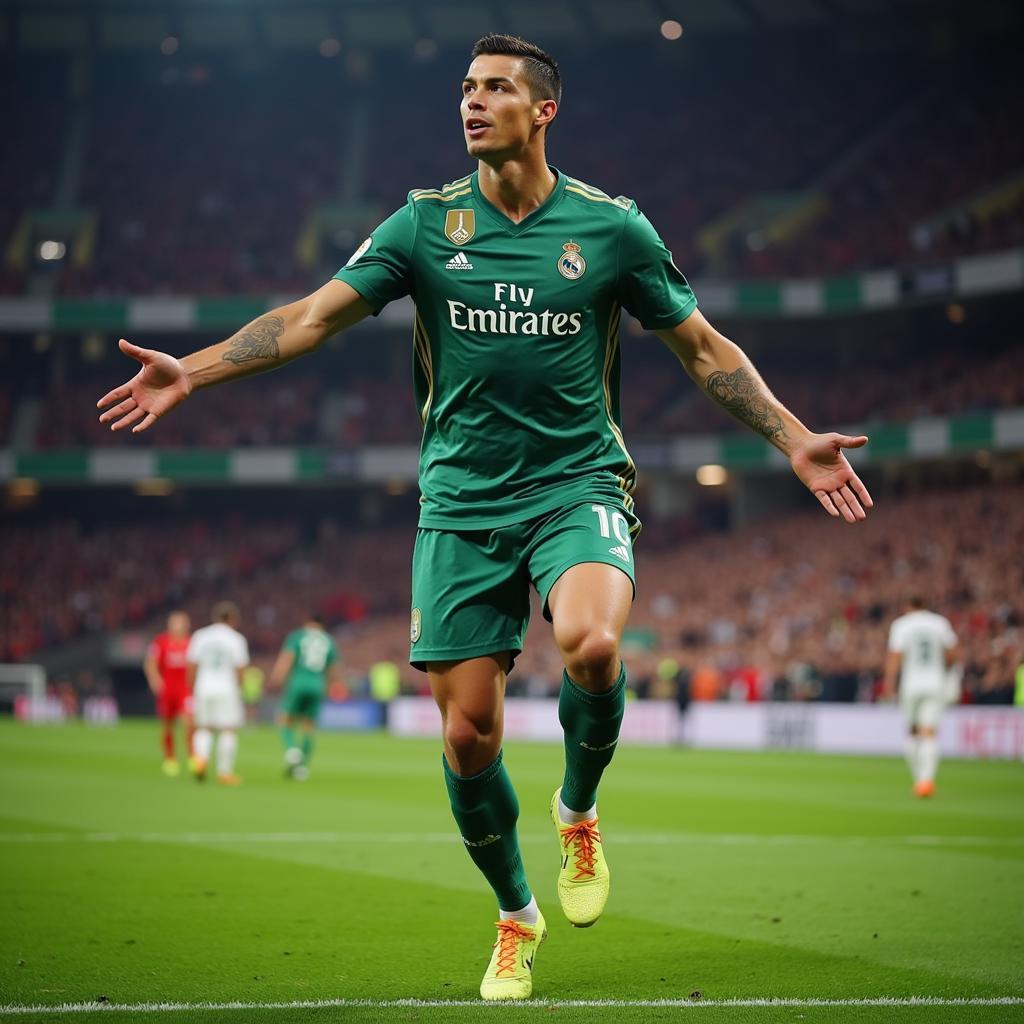 Hình ảnh Cristiano Ronaldo thực hiện c wooh trên sân cỏ