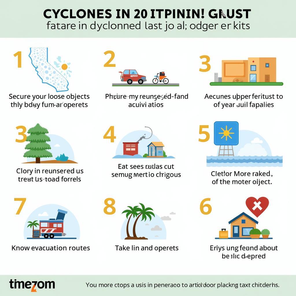 Infographic showing preparedness measures for cyclones in California