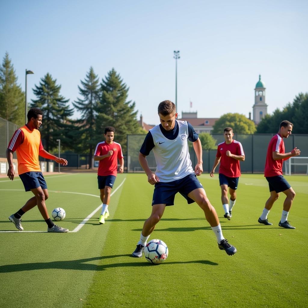 Các cầu thủ đang tập luyện theo phong cách "Bob Lilley Soccer"