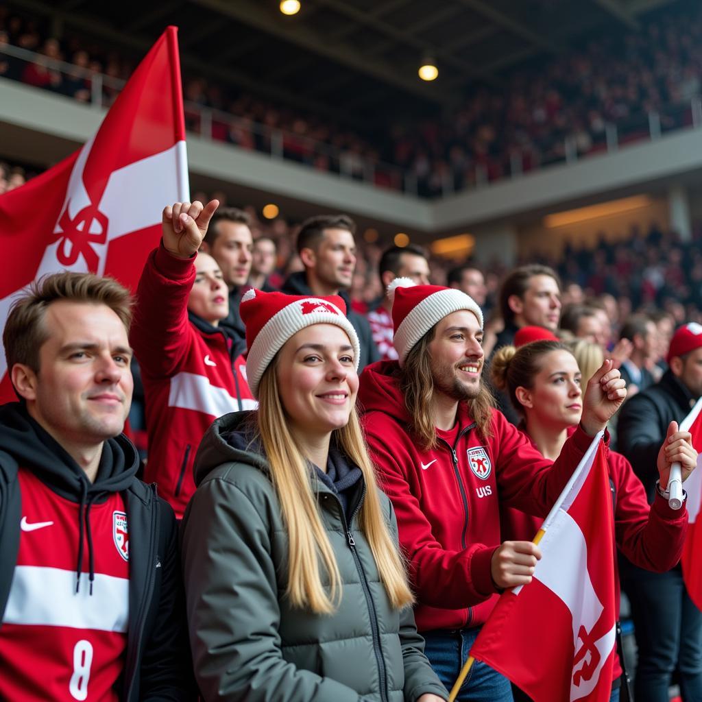 Fortuna Hjørring supporters cheering for their team at Hjørring Stadium