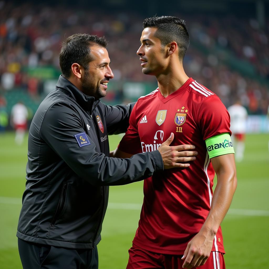 Carlos Meneghini và Cristiano Ronaldo ăn mừng chiến thắng