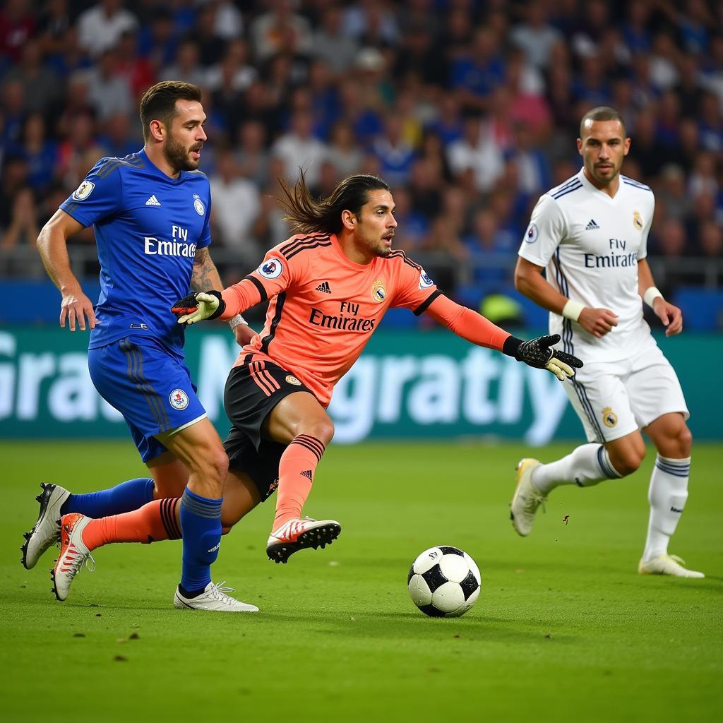 Carlos Varas cản phá cú sút của đối phương trong một trận đấu của Real Madrid