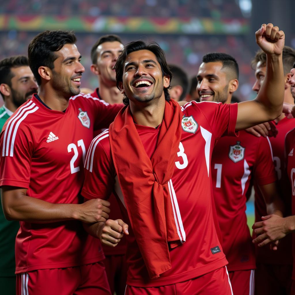 Carlos Zambrano celebrating a victory with Peruvian national team