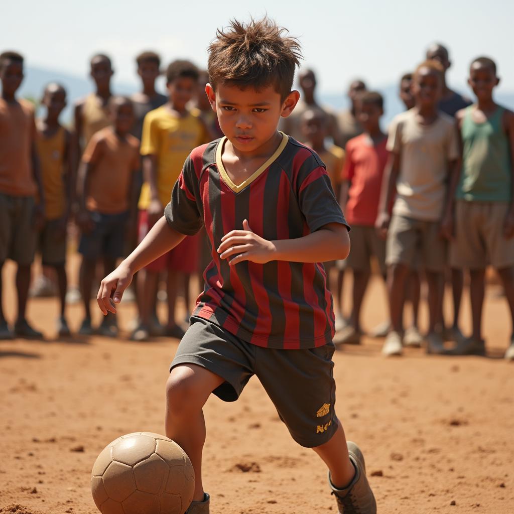 A young Dario Maltese passionately playing football as a child.