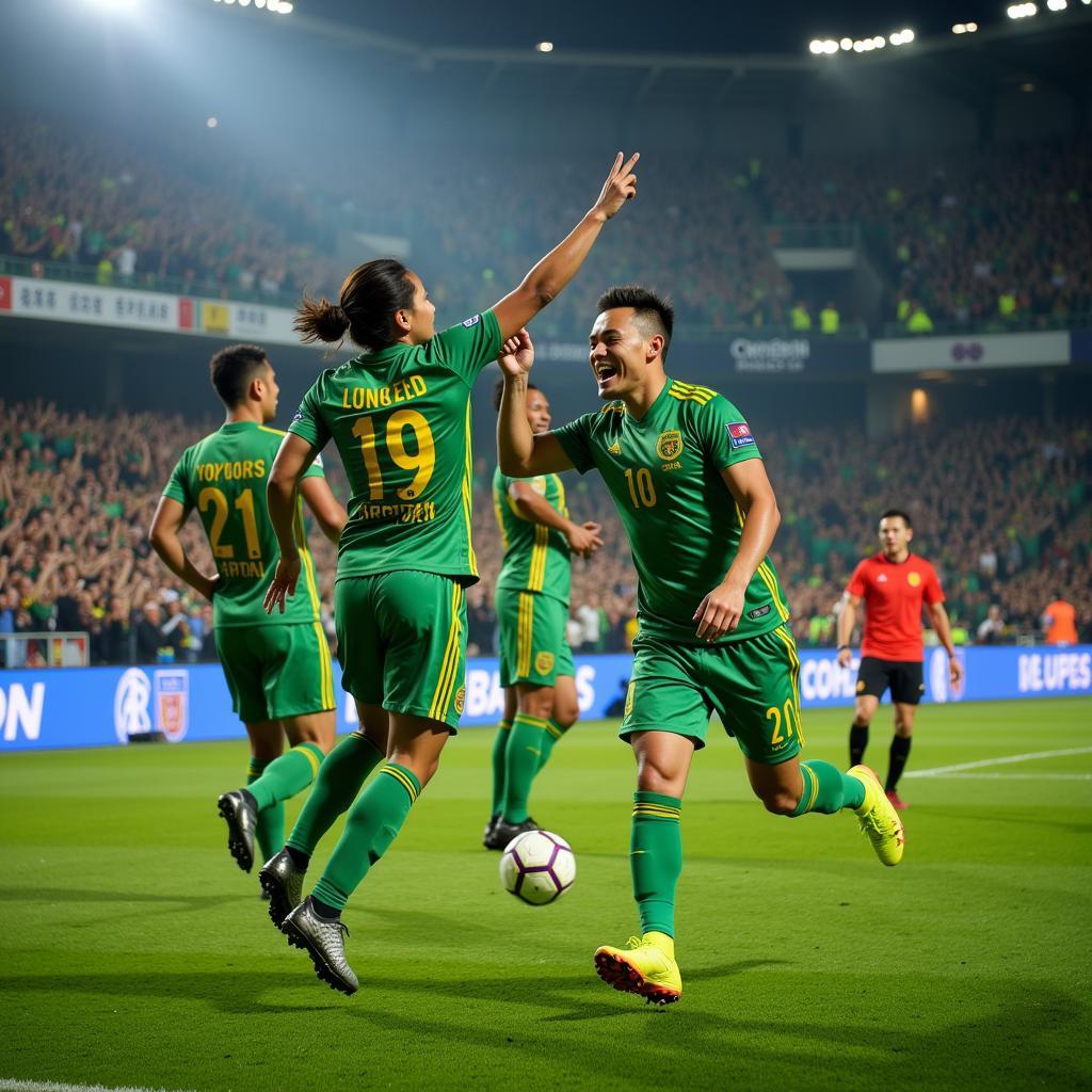 Beijing Guoan Football Club players celebrating a goal