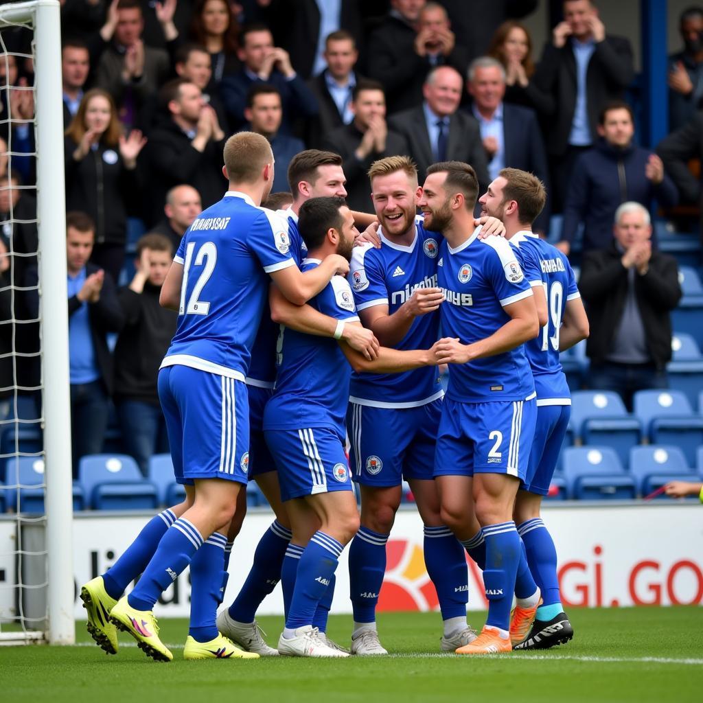 Greenock Morton FC players celebrating a goal at Cappielow Greenock