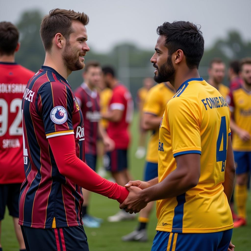 Football players showing unity