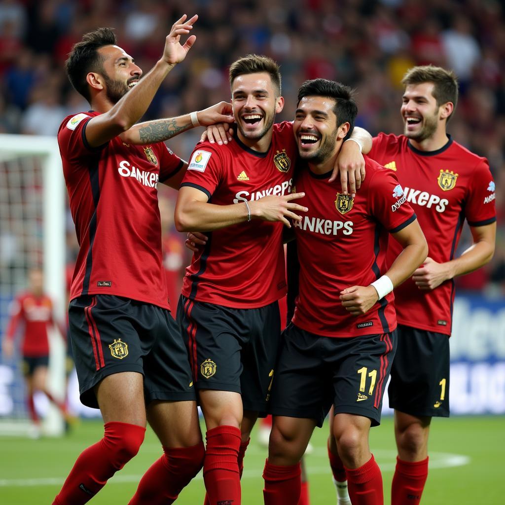 Caldense players celebrating a goal