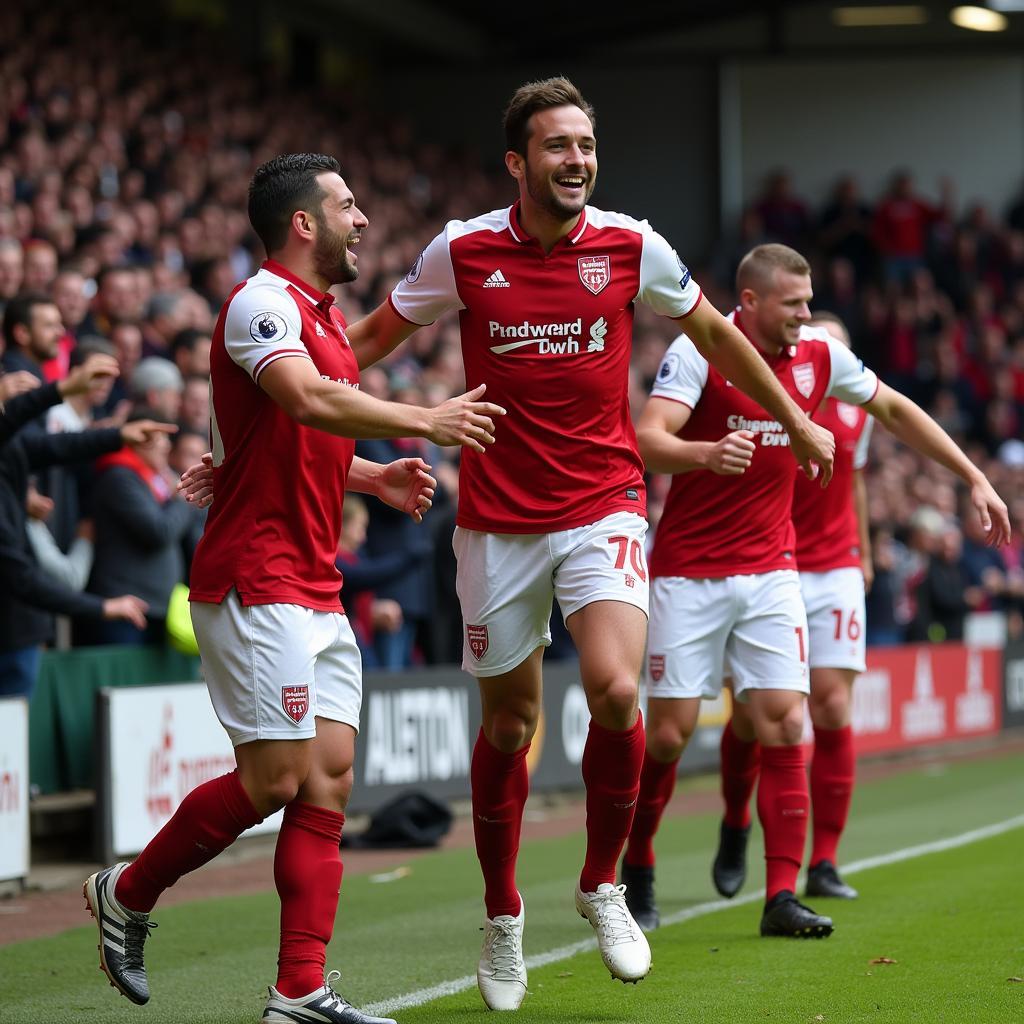 Cầu thủ Chatham Town FC ăn mừng bàn thắng