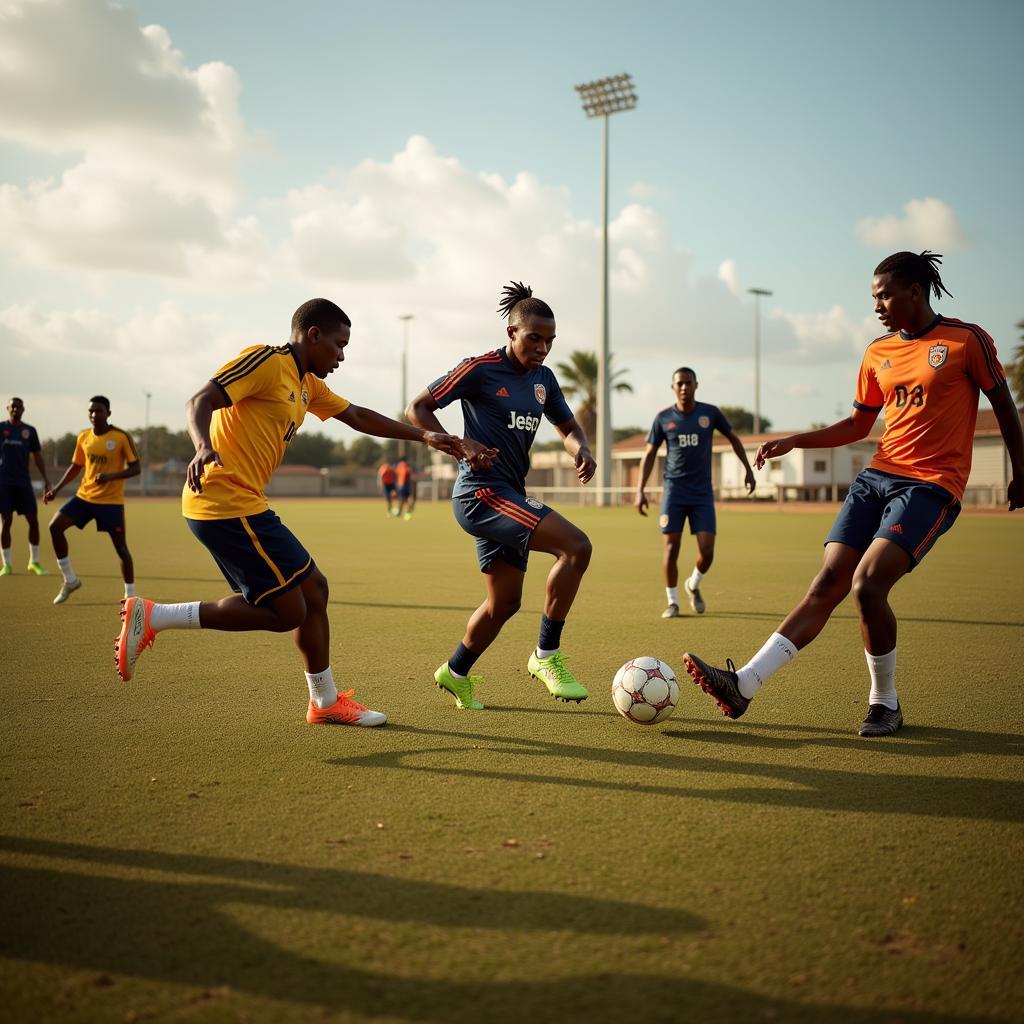 Djibouti football players training