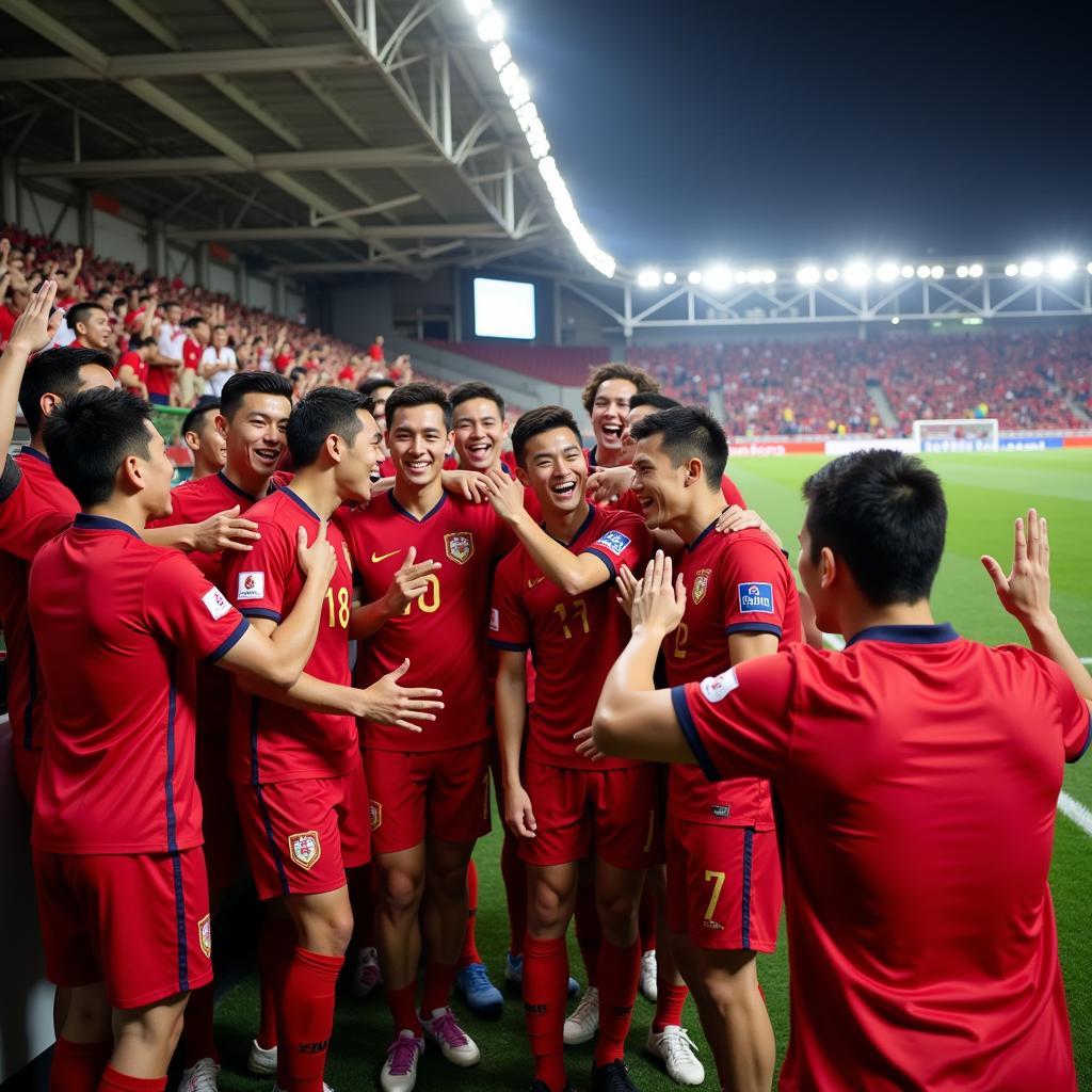 Hong Kong Players Celebrating with Fans at Mong Kok Stadium