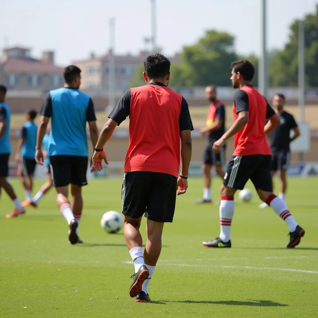 Các cầu thủ Neroca FC trong buổi tập luyện