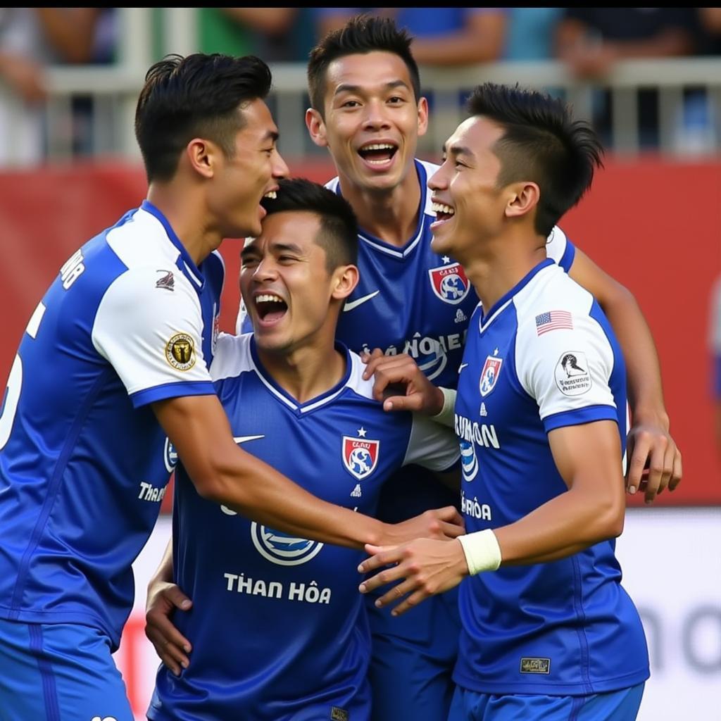 Cầu thủ Thanh Hóa FC ăn mừng bàn thắng