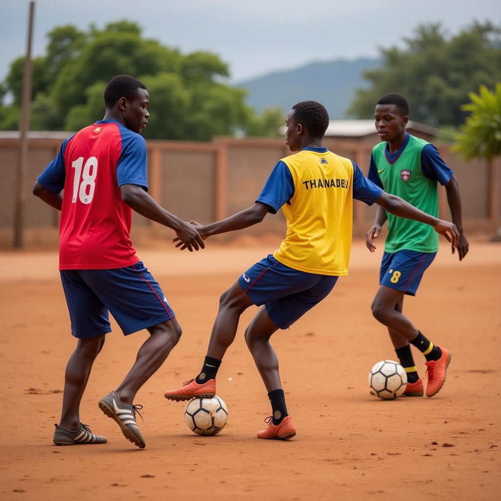 Young Congolese soccer players training