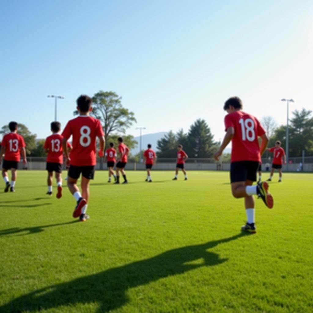 Young Junior de Barranquilla players training