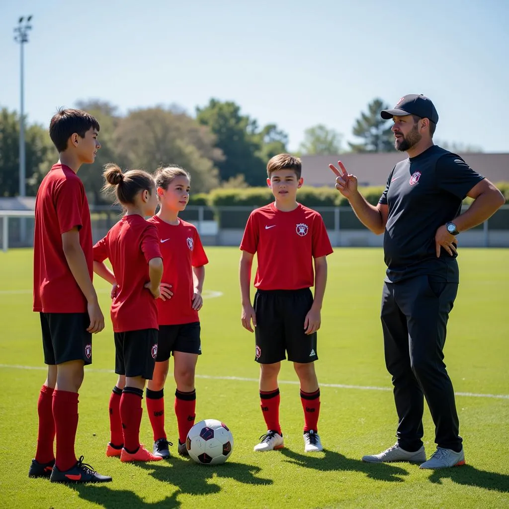 Các cầu thủ trẻ Leon Soccer Players tập luyện cùng huấn luyện viên chuyên nghiệp