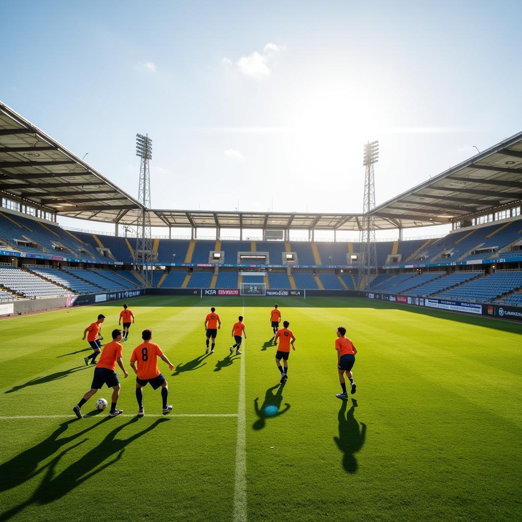 Cầu thủ trẻ tập luyện tại sân Estadio Marquesa de la Ensenada