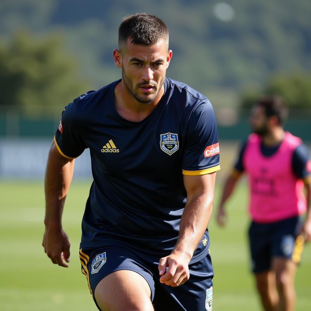 Central Coast Mariners player training intensely