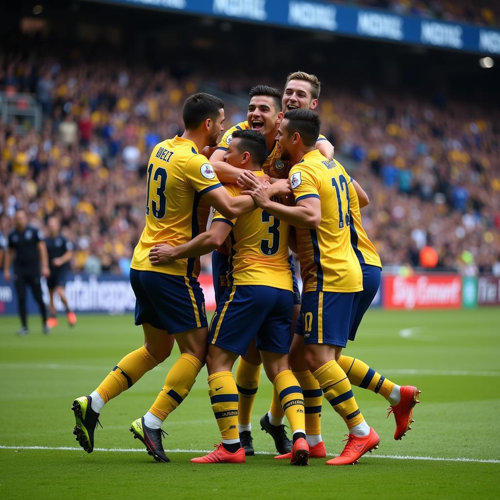 Central Coast Mariners players celebrating a goal