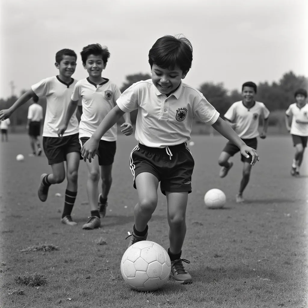 Cesar Huerta as a Child Playing Football