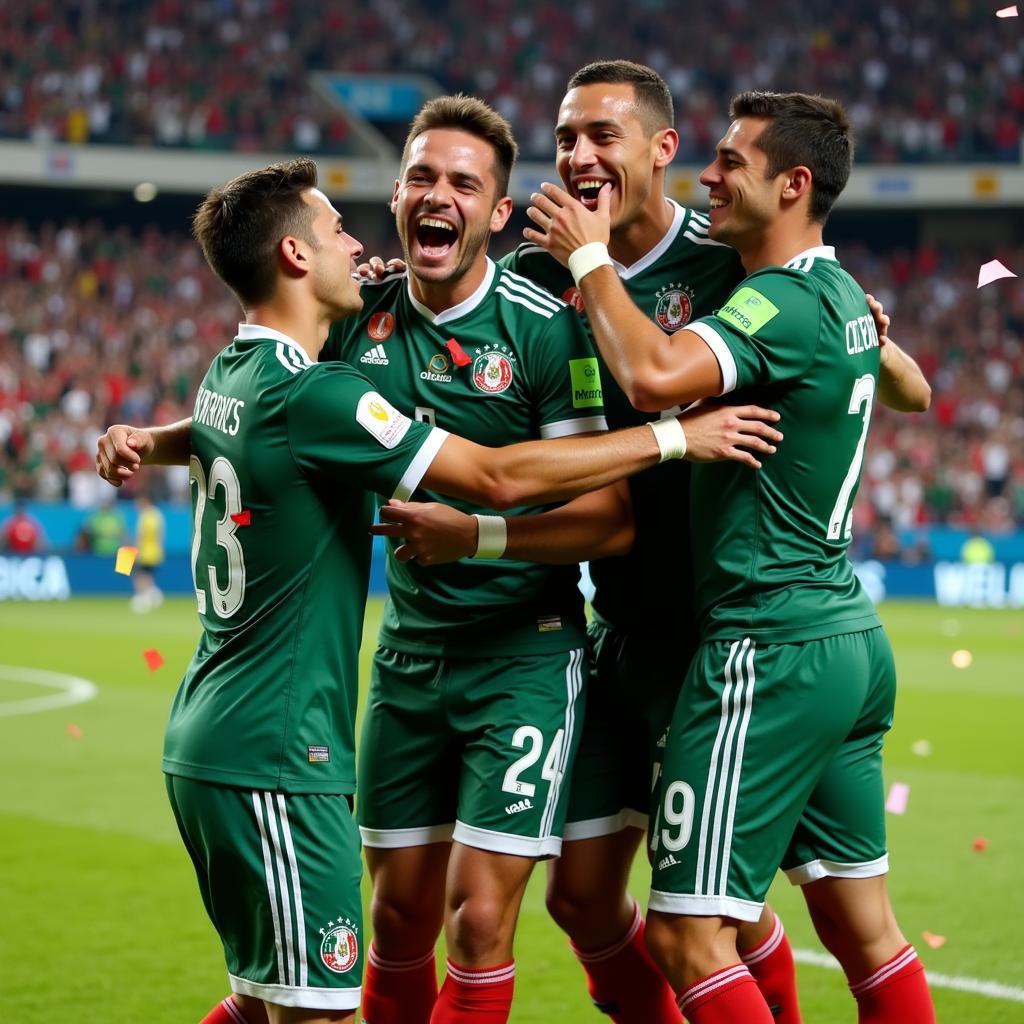 Cesar Montes celebrating a goal with teammates