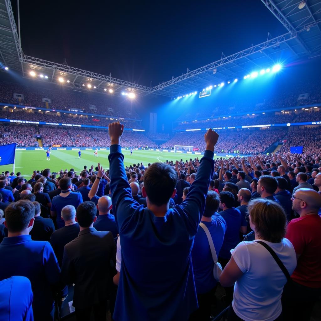 Cổ động viên Chelsea cuồng nhiệt trên khán đài sân Stamford Bridge