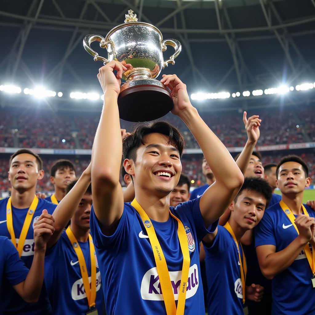 Cheol Woo Lee nâng cao chiếc cup vô địch