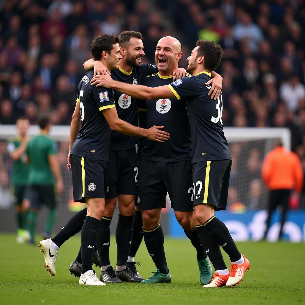 Ranieri celebrating a goal with his players