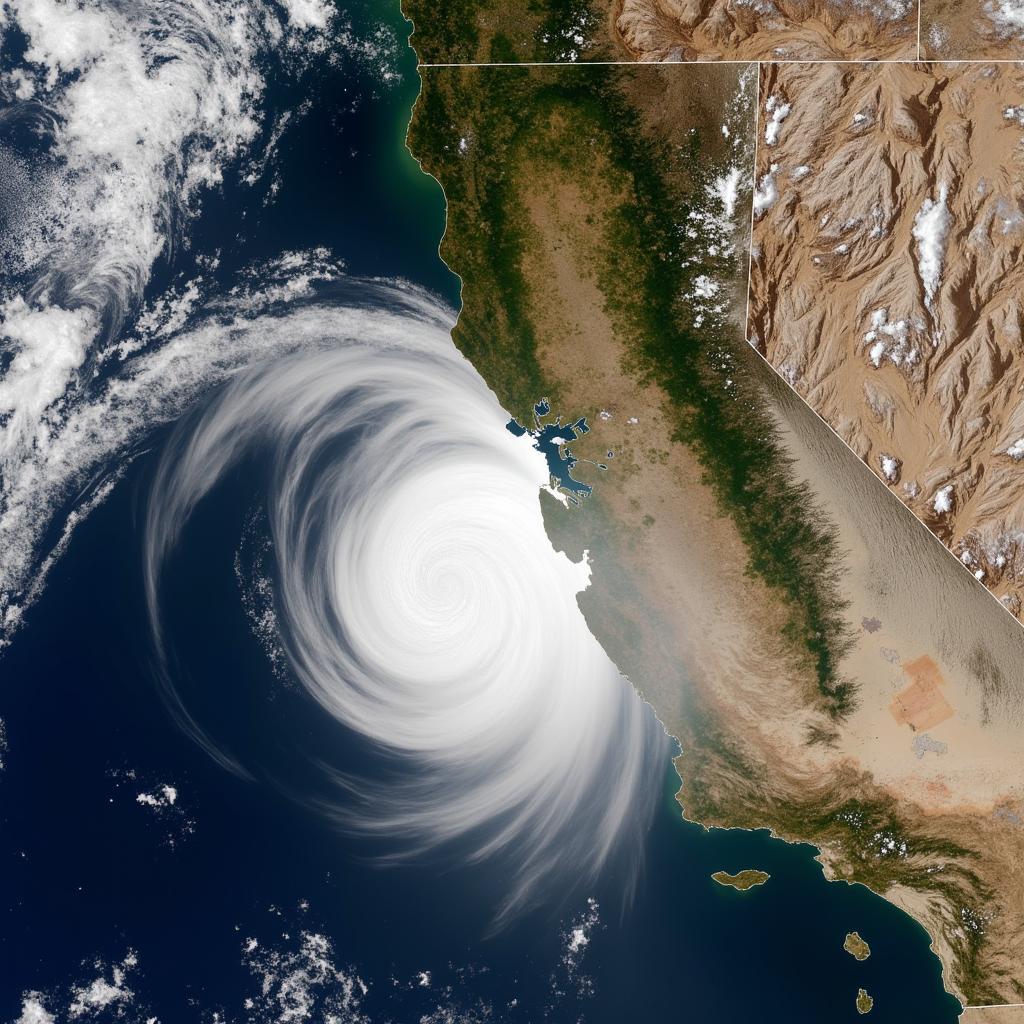 Satellite image showing a cyclone forming off the coast of California