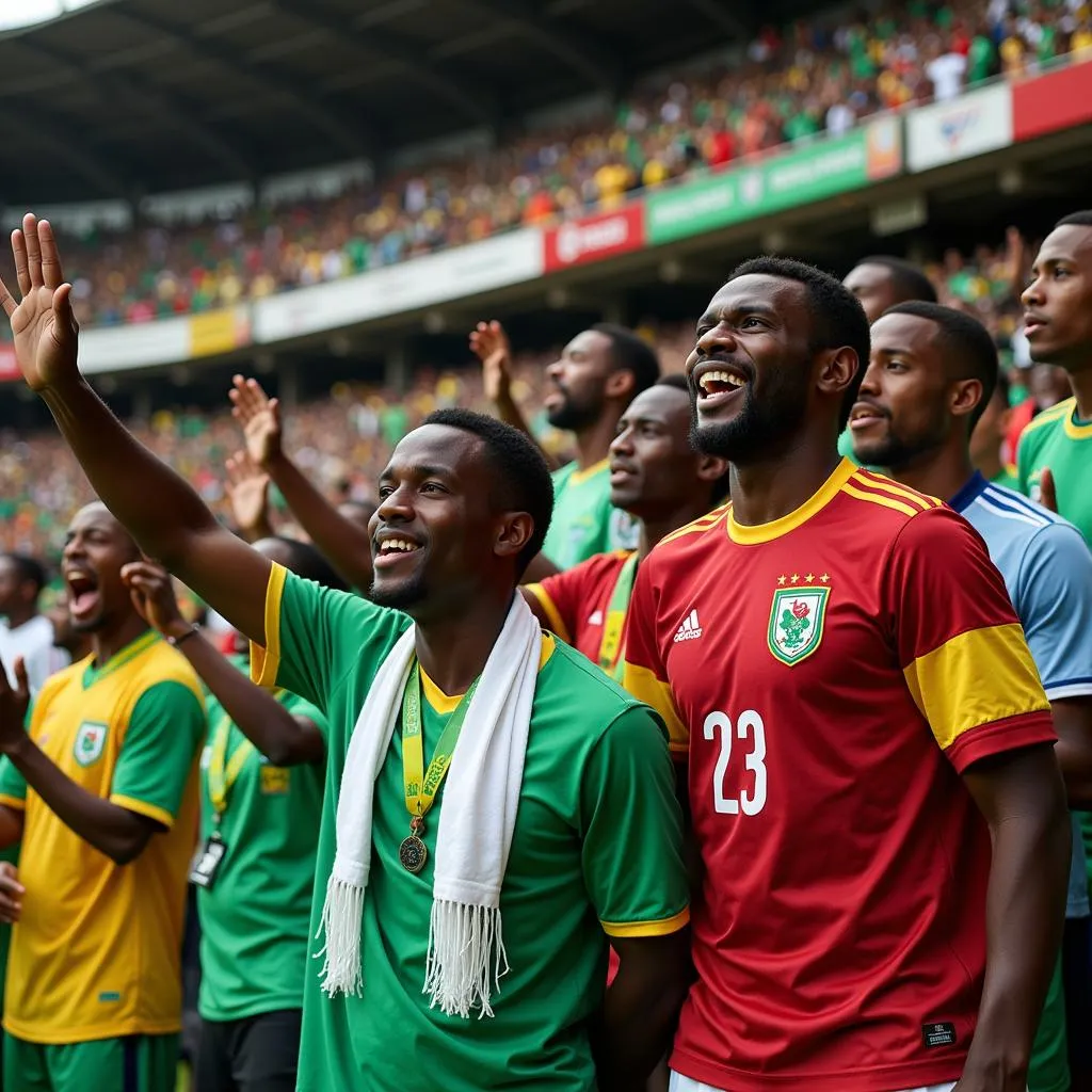 Cổ động viên Guinea Xích Đạo hò reo trên khán đài Malabo Stadium