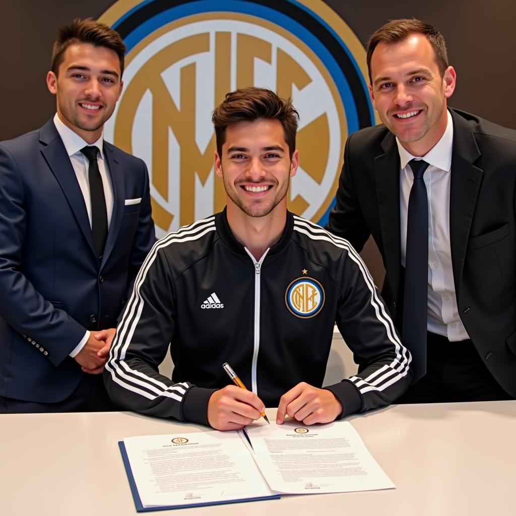 Facundo Colidio signing his contract with Inter Milan