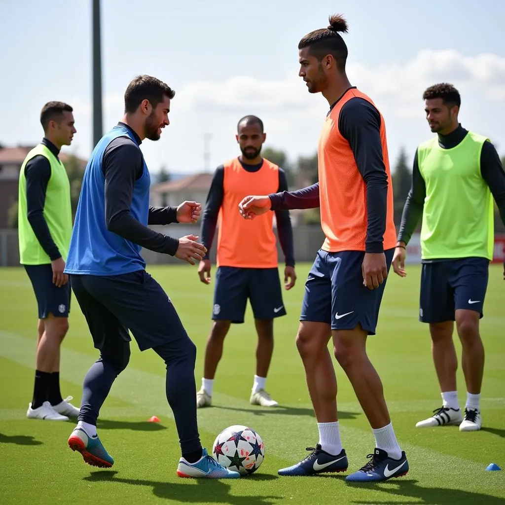 Cristiano Ronaldo training with his teammates