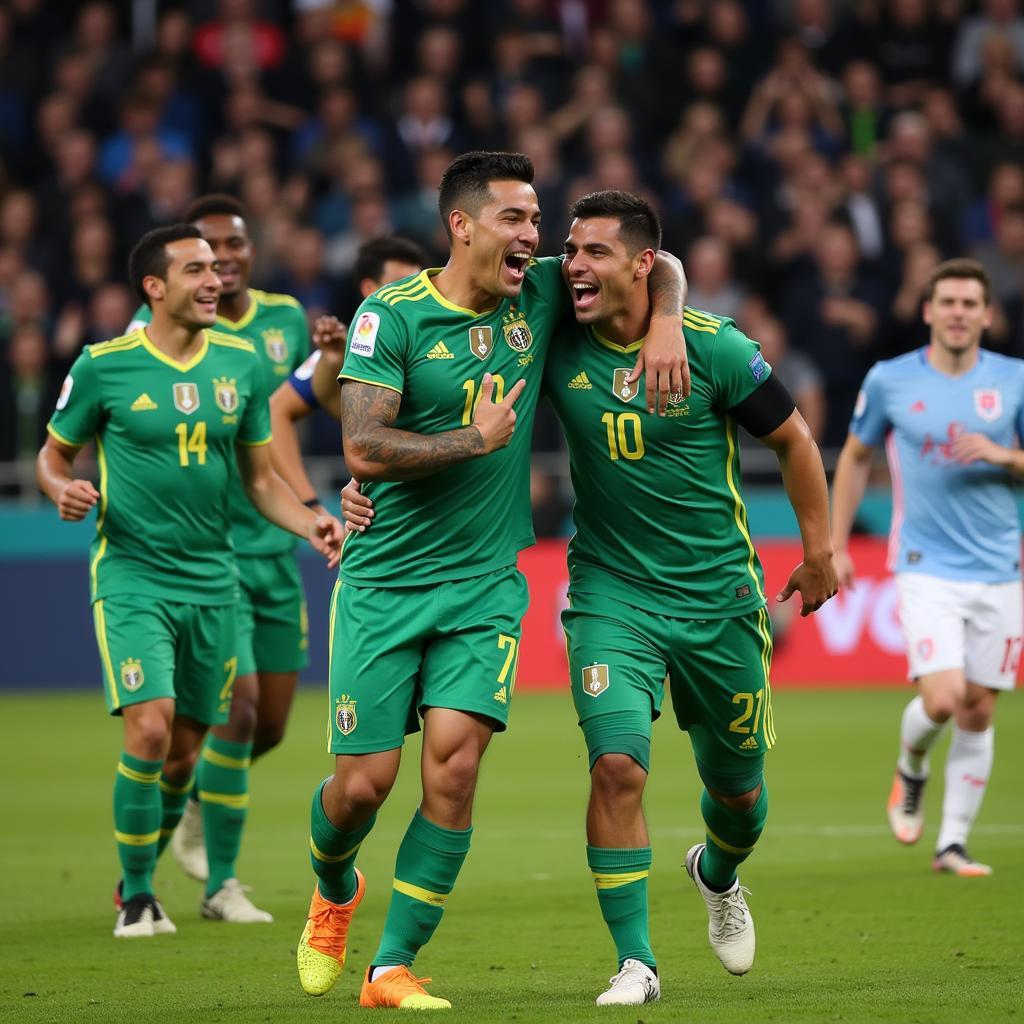 Cristian Romero celebrating a victory with his teammates