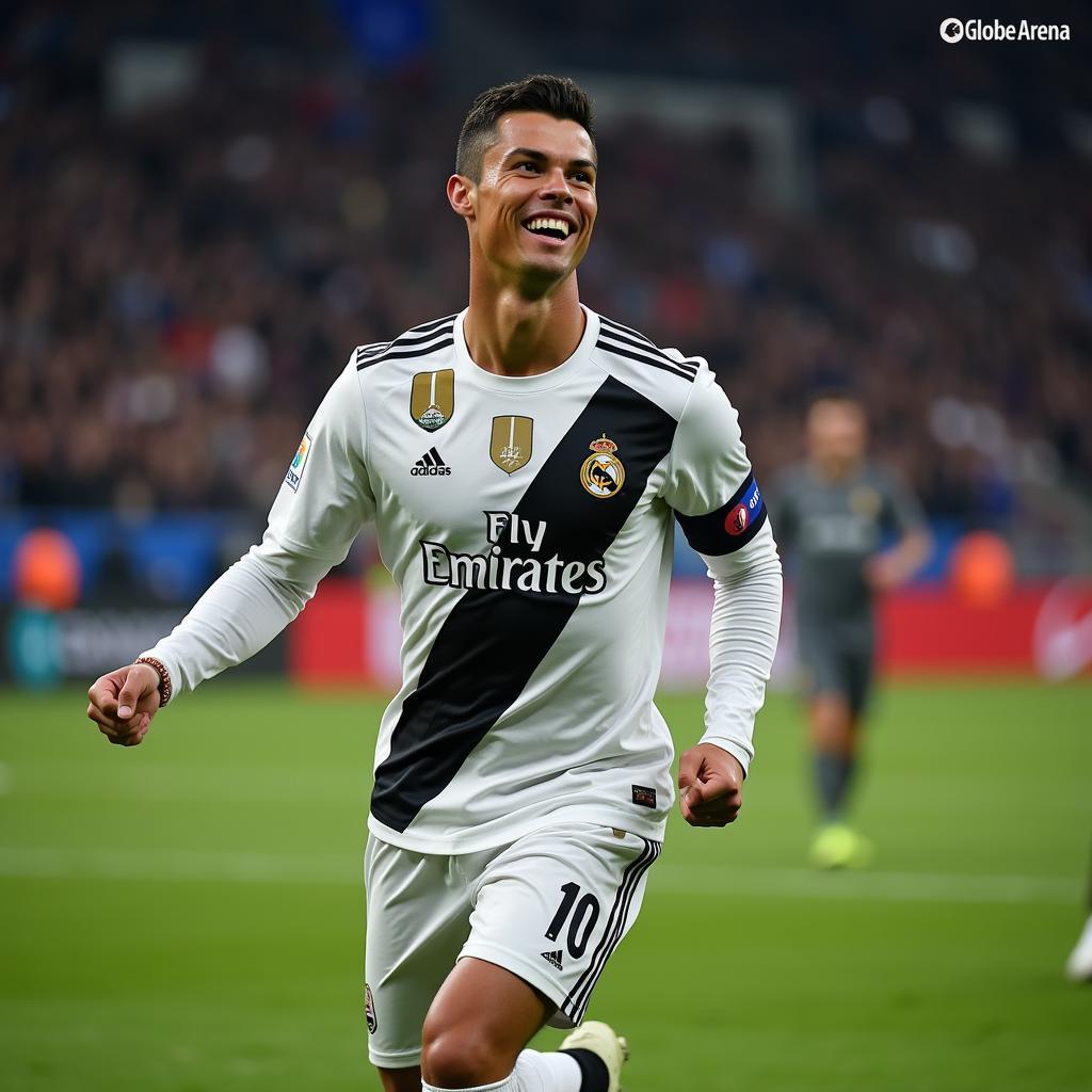 Cristiano Ronaldo ăn mừng bàn thắng tại Globe Arena